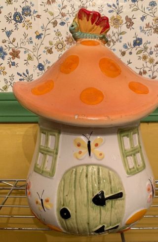 Vintage Ceramic Mushroom Cookie Jar Lefton Made In Italy