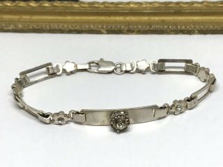 Vintage Italy 925 Sterling Silver Cz Floral Link 7.  5” Bracelet (10.  7g)