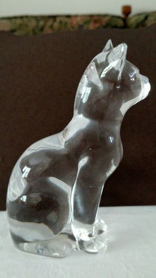Vintage Hadeland (norway) Clear Lead Crystal Sitting Cat Paperweight/ Figurine