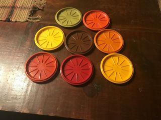 8 Tupperware Vintage Harvest Colors Mugs Lids Replacement Only Coasters 1313