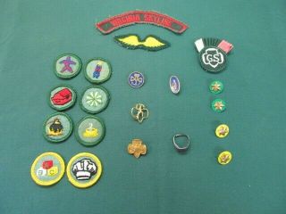 Vintage Girl Scout/ Brownie/ Cadet Badges,  Pins & Sterling Ring