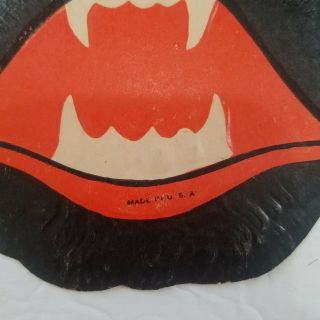 Vintage Halloween Embossed Diecut Black Cat Head USA 10 Teeth 9 - inches Tall 3