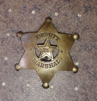 Vintage Brass Deputy U.  S.  Marshall Badge Pin Antique Police - Conditio