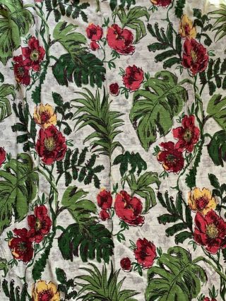 Great Vintage Mid - Century Bark Cloth Curtain Panel Tropical Dark Pink Green