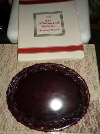 Vintage Avon 1876 Cape Cod Ruby Red Glass Oval Serving Platter - 13 1/2 "