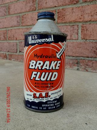 Vintage Universal Brake Fluid Cone Top Oil Can - R.  M.  Hollingshead 1950 