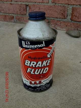 vintage Universal Brake Fluid cone top oil can - R.  M.  Hollingshead 1950 ' s 5
