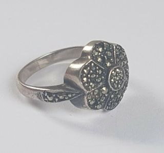 Vintage Art Deco Sterling Silver Marcasite Ring Size M