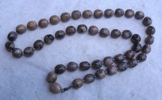 Vintage Brown & Black Marblized Bead Necklace,  1980s,  Resin,  Nugget Style - Cord
