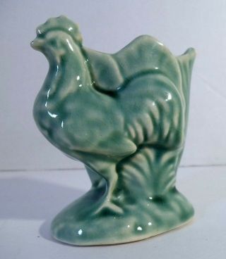 Vintage Miniature Green Rooster Vase Planter 3 1/2 " Tall Unknown Maker