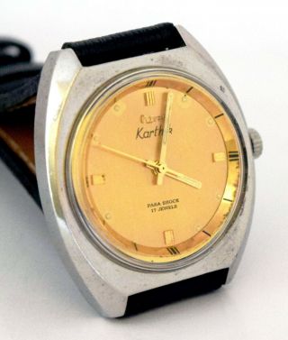 Vintage Hmt Karthik 17 Jewel Gold Texture Hand Winding Men Wrist Watch 2