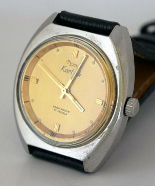 Vintage Hmt Karthik 17 Jewel Gold Texture Hand Winding Men Wrist Watch 3