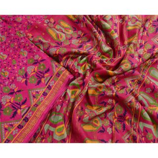 Tcw Vintage 100 Pure Silk Saree Pink Printed Peacock Sari Craft Fabric