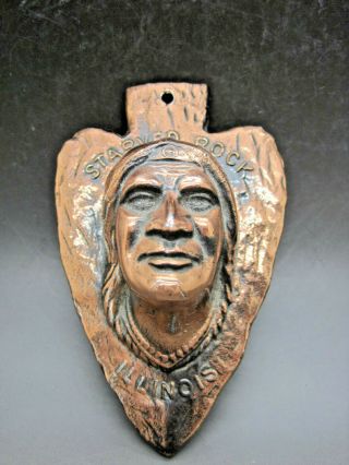 Vintage Starved Rock Illinois State Park Souvenir Copper Indian Bust Arrowhead