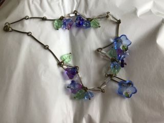 Vintage Style Bohemian Art Deco Glass Violet/blue Flower Floral Bead Necklace