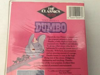 Dumbo Vintage Walt Disney ' s VHS Black Diamond Series Video Tape Movie,  Ears Up 5
