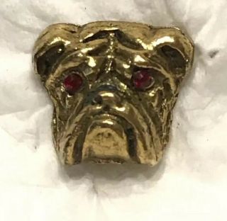 Vtg Brass Men’s Bulldog Lapel Pin Red Stone Eyes - Ballou Reg’d Lapel Fastener