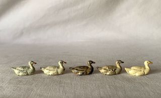 5 X Vintage Britains Era Painted Lead Toy Duck Birds Johillco J Hill & Co
