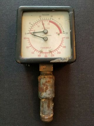 Vintage Steampunk 3.  5 " Marsh Instrument Co.  Altitude Fahrenheit Pressure Gauge