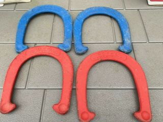 Vintage Royal Pitching Horseshoes Set Of 4 Blue & Red