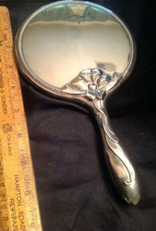 Vintage Silver Plated Hand Mirror With Bow Detail