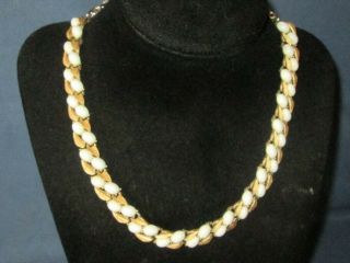 Vintage Crown Trifari Gold - Tone Metal White Cabochon Necklace
