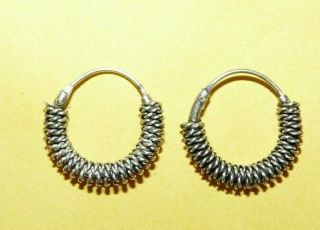 Vintage " 925 " Sterling Silver Ornate Spiral Rope Design Hoop Earrings