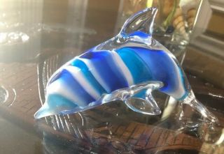 Vintage Murano Art Glass Blue Swirl Dolphin Porpoise Fish Perfect