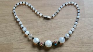 Czech Vintage Art Deco Crackle Moonstone Glass Bead Necklace