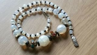 Czech Vintage Art Deco Crackle Moonstone Glass Bead Necklace 2