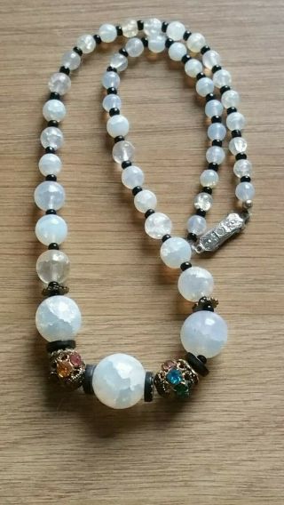 Czech Vintage Art Deco Crackle Moonstone Glass Bead Necklace 3
