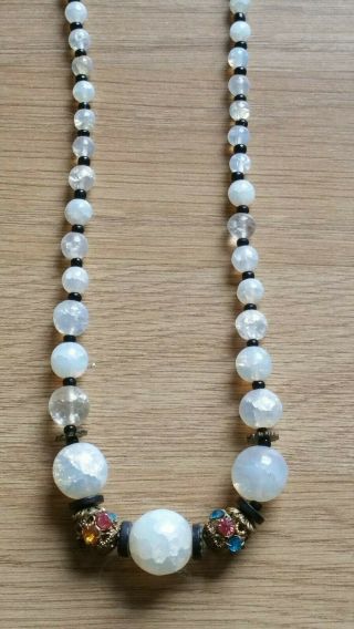 Czech Vintage Art Deco Crackle Moonstone Glass Bead Necklace 4