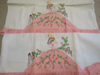 Vintage Pillowcases.  Southern Belle.  Hand Embroidered.  Applique