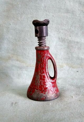 Vintage Simplex Red Small Screw Jack 4 1/2 " Tall When Extended