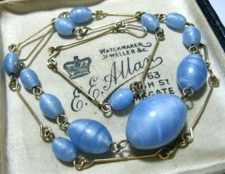 Vintage Jewellery Art Deco Venetian Blue Glass Bead 17.  75 " Necklace