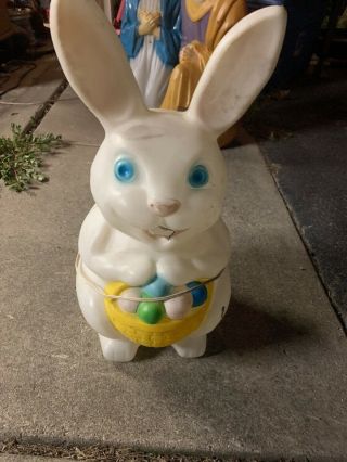 Vintage Blow Mold Rabbit Basket Eggs Easter Bunny Blowmold Yard Decor 23”