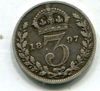 1897 Solid Sterling Silver Vintage Retro Threepence Queen Victoria Britain 2