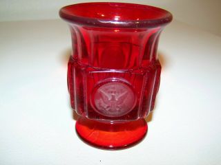Vintage Fostoria Coin Glass Red Ruby Footed Toothpick Holder