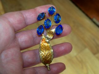 Vintage Art Deco Jewellery Sapphire Glass & Enamel Bluebell Brooch Shawl Pin