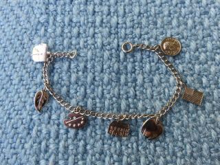 Vintage Sterling Silver Charm Bracelet With 7 Charms 7 & 1/2 Inch Long 12 Grams