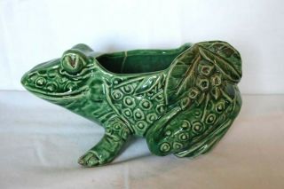 Vintage Mccoy Pottery Large Ceramic Green Frog Planter 7 1/2 Inches