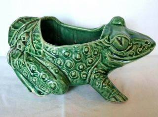 Vintage McCoy Pottery Large Ceramic Green Frog Planter 7 1/2 Inches 2