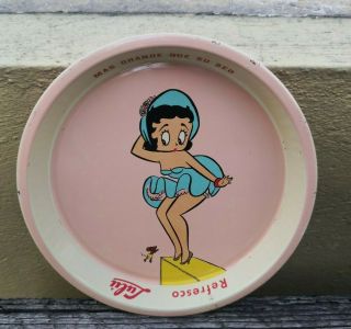 Vtg Rare Mexican 6.  25 " Tin Tray Advertising Betty Boop Lulu Soda Scared By Mouse