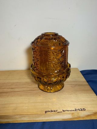 Vintage Indiana Glass Amber Stars And Bars Fairy Lamp Candle Holder
