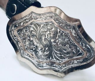 Vtg Silversmiths Of Montana Sterling Silver Plated Large Belt Buckle With Belt