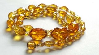 Czech Vintage Art Deco Yellow Faceted Glass Bead Necklace Hidden Clasp