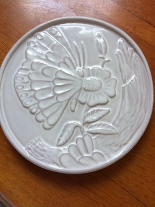 Vintage Frankoma Pottery White Butterfly /flower Trivet Hot Plate Holder - Btr