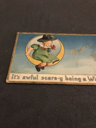 Halloween Vintage Postcard 1915 Tucks Girl In Moon “ It’s Awful Being A Witch