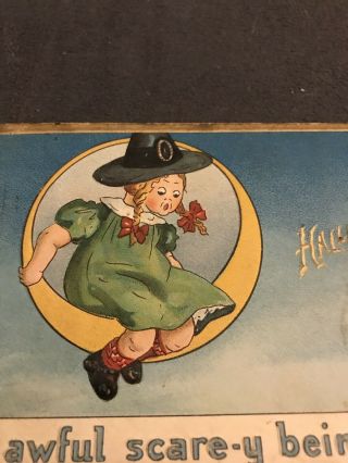 Halloween Vintage Postcard 1915 Tucks Girl In Moon “ It’s Awful Being A Witch 3
