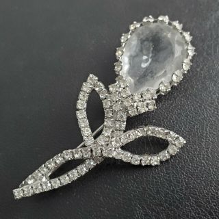Unsigned Kramer Vintage Crystal Rhinestone Flower Glass Leaf Brooch Pin N45